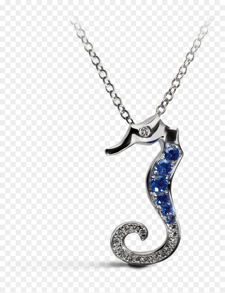 Seahorse Blue With Diamonds Necklace - Necklace, HD Png Download - sea horse png