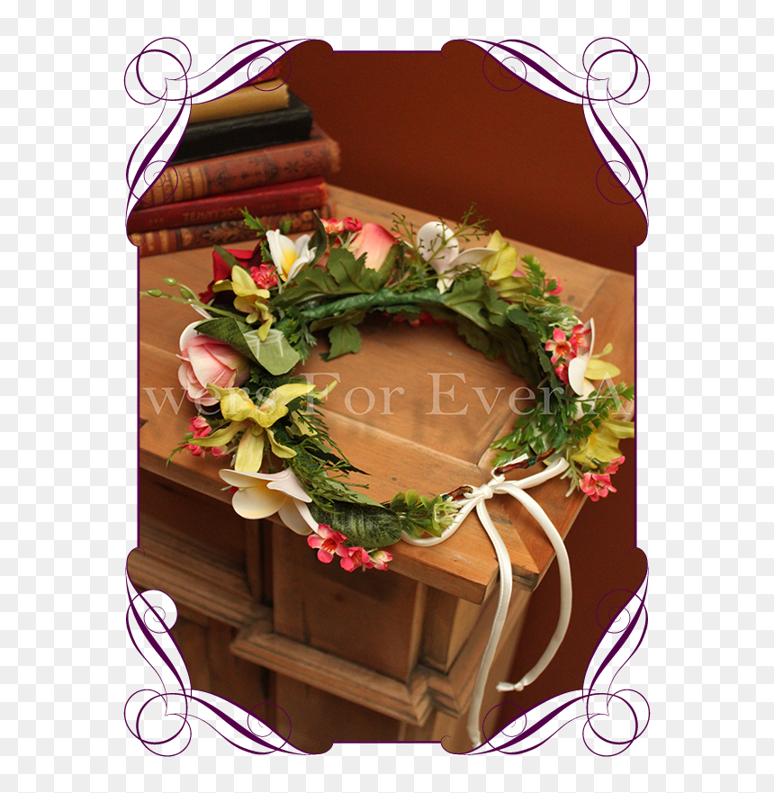 Flower Crown Silk Orchid Rose Frangipani Flower Halo - Wedding Protea Boutonniere, HD Png Download - rainbow flower crown png
