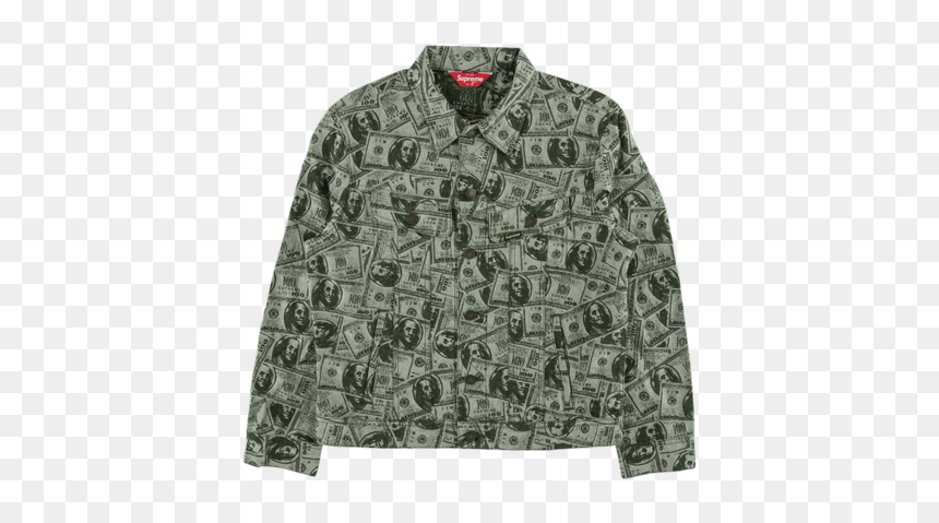 Supreme 100 Dollar Bill Trucker Jacket "fw - Supreme 100 Dollar Bill Jacket, HD Png Download - 100 dollar png
