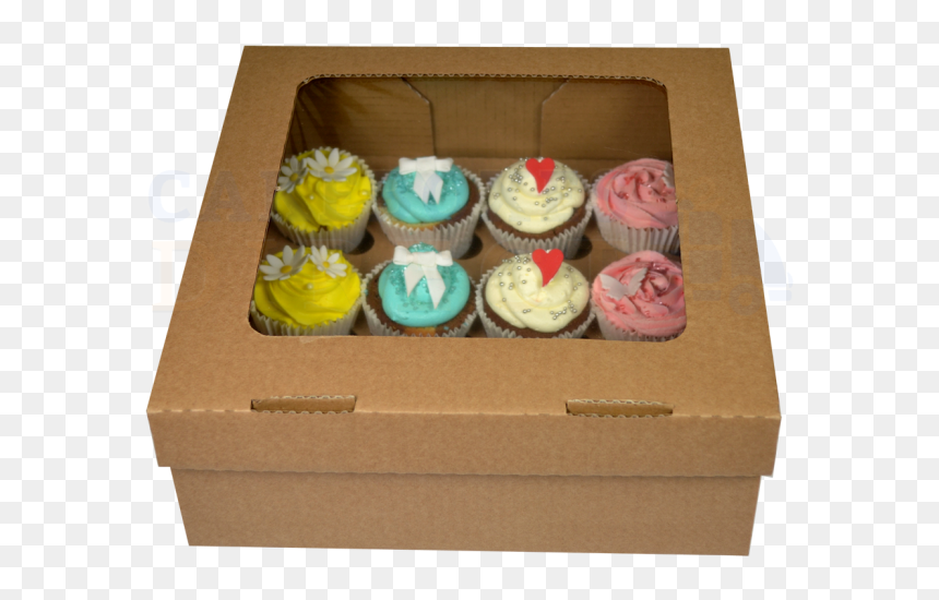 12 Cupcake Brown Extra Deep Window Box With 6cm Divider - Cupcakes Packed In Box, HD Png Download - window box png