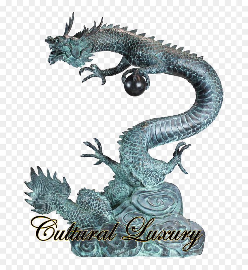 Asian Dragon With Oriental Power Orb Bronze Garden - Bronze Dragon Statue, HD Png Download - asian dragon png