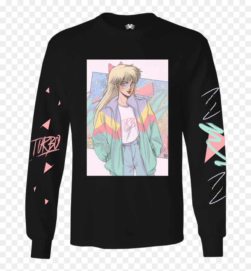 Long Sleeve Graphic Tee - Turbo Babe, HD Png Download - long sleeve shirt png