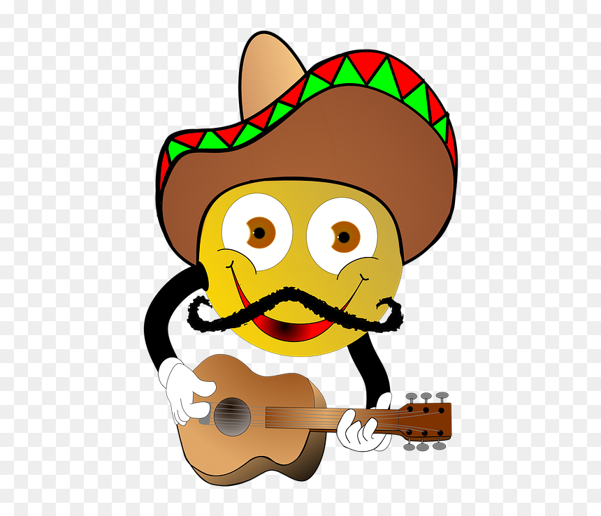 Cartoon, Mexicans, Smiley, Guitar, Sombrero, Party - Emoji Mexico, HD Png Download - cartoon guitar png