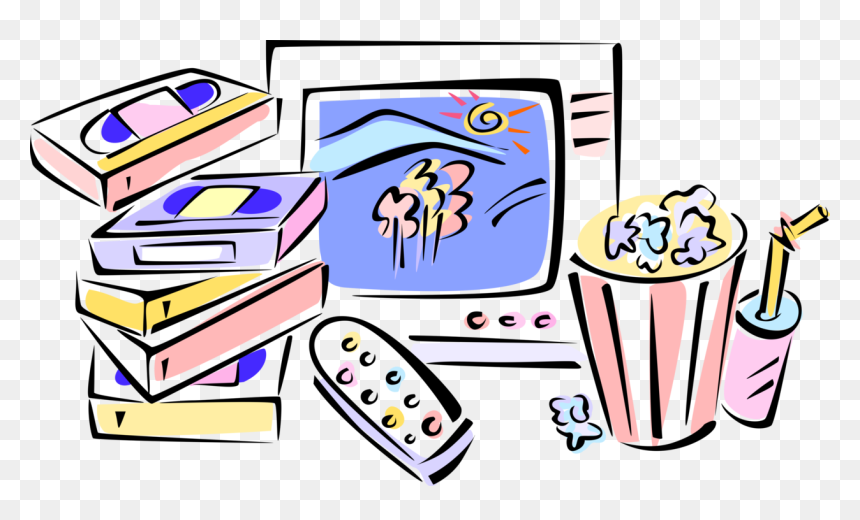 Vector Illustration Of Rental Movie Videotapes With, HD Png Download - popcorn vector png