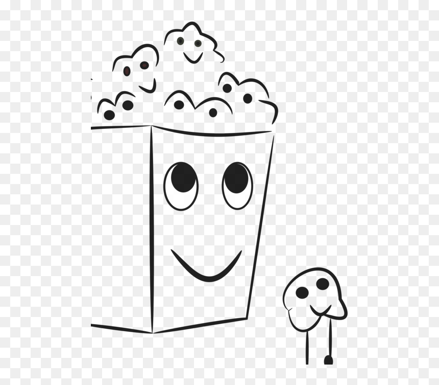 Line Art,head,human Behavior - Cartoon, HD Png Download - popcorn vector png