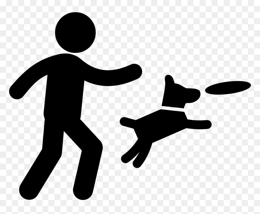 Man Throwing A Disc And Dog Jumping To Catch It - Dog Play Icon Png, Transparent Png - man jumping png