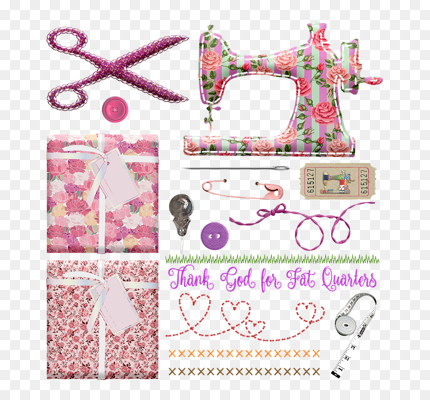 Quilting, Fat Quarters, Fabric, Sewing Machine, Floral - Tape Measure, HD Png Download - quilt png