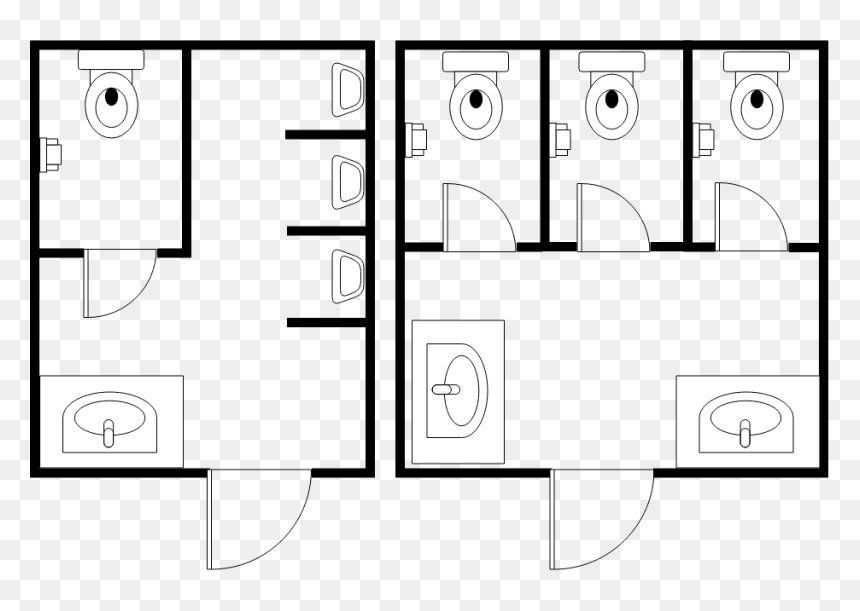 Public Restroom With Single Restroom - Drawing, HD Png Download - restroom png