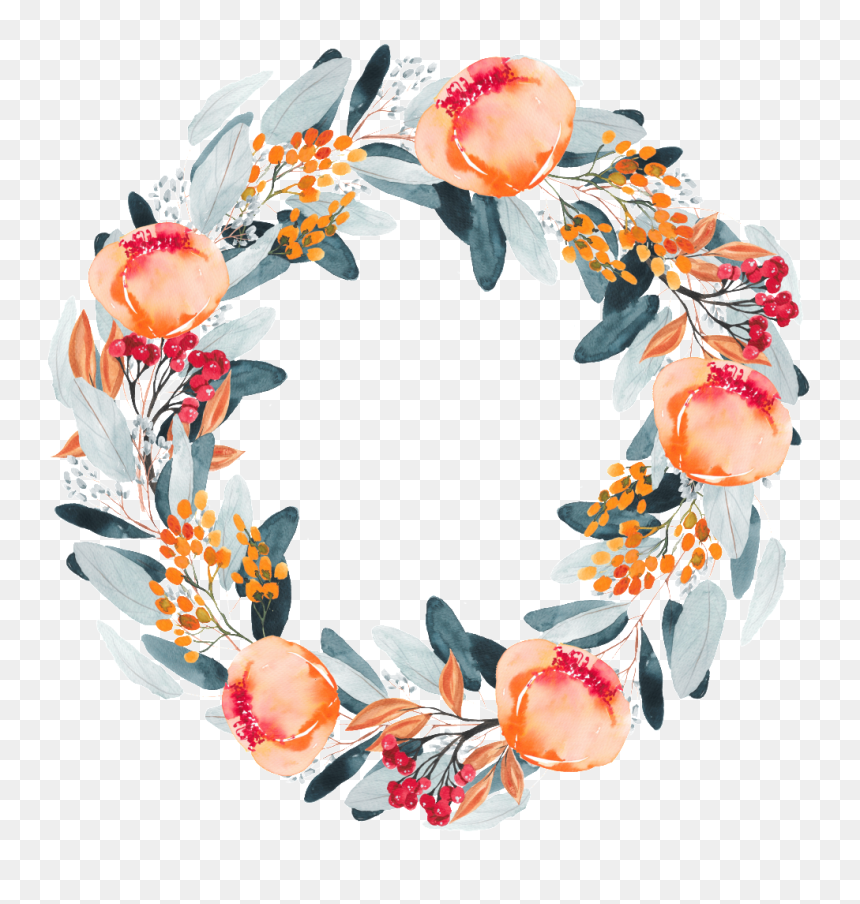 Hand Painted Minimalistic Flower Leaves Garland Watercolor - Illustration, HD Png Download - flower garland png