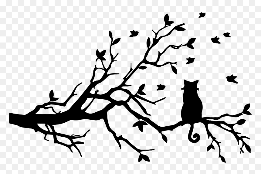 Cat In Tree Silhouette, HD Png Download - tree branch png