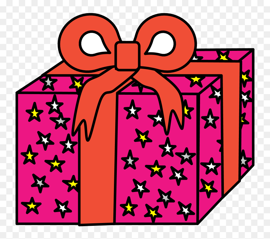 Gift, Magenta Wrapping Paper, Red Ribbon, Stars, HD Png Download - purple stars png