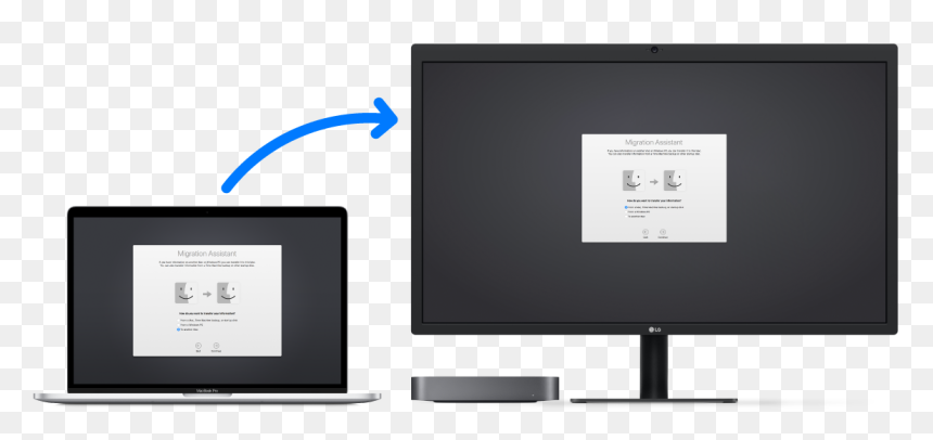A Macbook Displaying The Migration Assistant Screen, - Apple Mac Mini, HD Png Download - mac monitor png