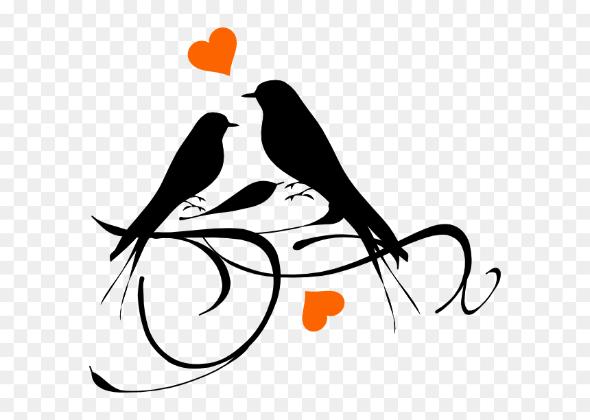 Birds On A Branch Hearts Svg Clip Arts - Love Birds Black And White, HD Png Download - hearts .png