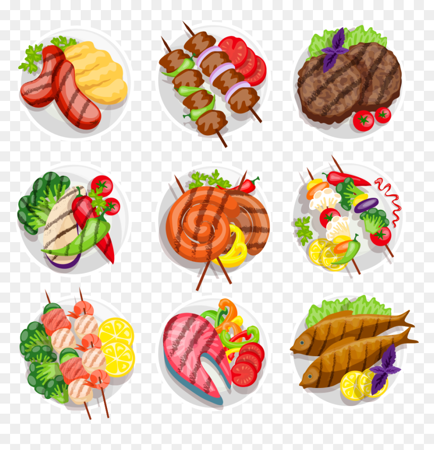 Barbecue Kebab Steak Vegetarian Cuisine Grilling - Plate Food Vector, HD Png Download - grilling png
