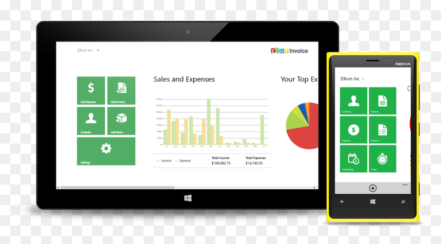 Zoho Invoice For Windows Phone And Surface Tablet - Mobile Phone, HD Png Download - invoice png