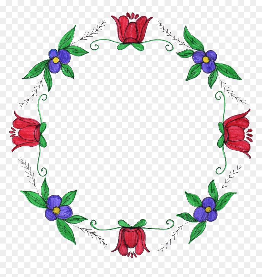 Drawing, HD Png Download - round flower border png