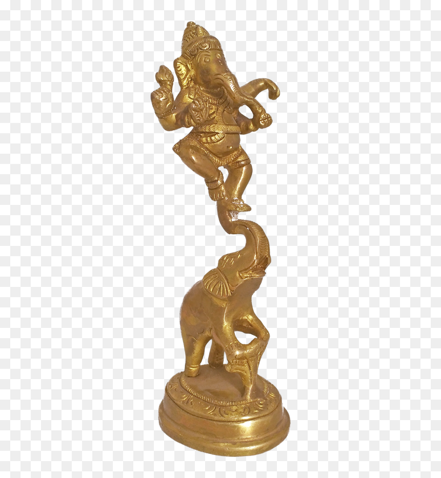 Stunning Lord Ganapathy Dancing On Elephant Trunk Brass - Bronze Sculpture, HD Png Download - pipal leaf png