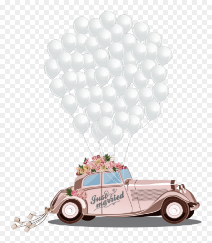 #ftestickers #balloons #car #wedding #justmarried #cute - Drawing Just Married Car, HD Png Download - wedding car png