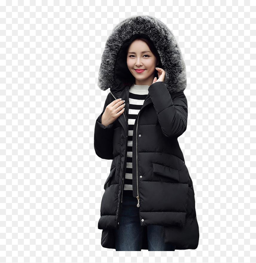 Black Winter Jacket For Women Png Image - Hood, Transparent Png - women png images