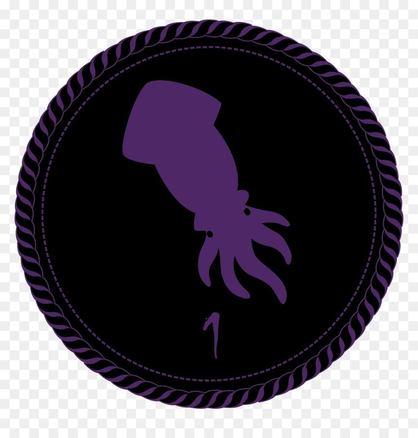 A Black Camp Merit Badge With A Purple Squid And A - Circle, HD Png Download - first place png