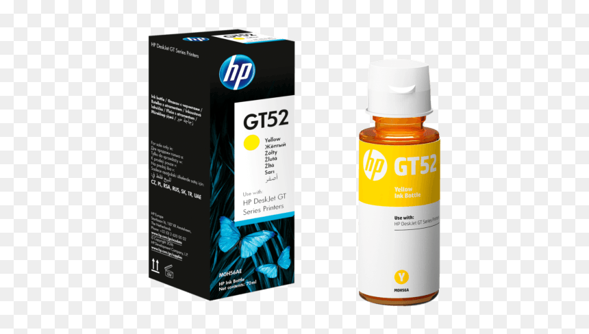 Hp Gt52 Yellow Original Ink Bottle M0h56aa, HD Png Download - tinta png