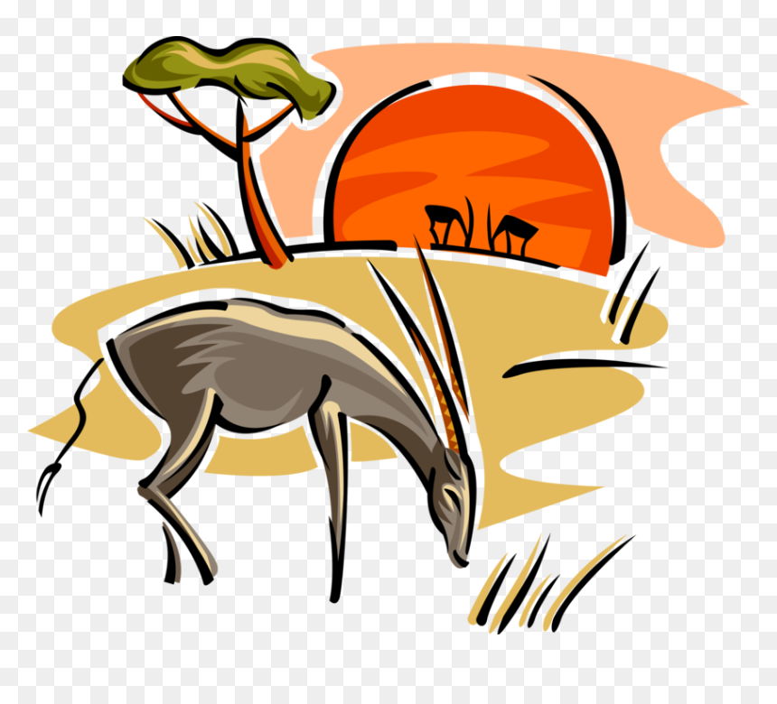 Vector Illustration Of African Antelope Grazing As - Savanna, HD Png Download - antelope png