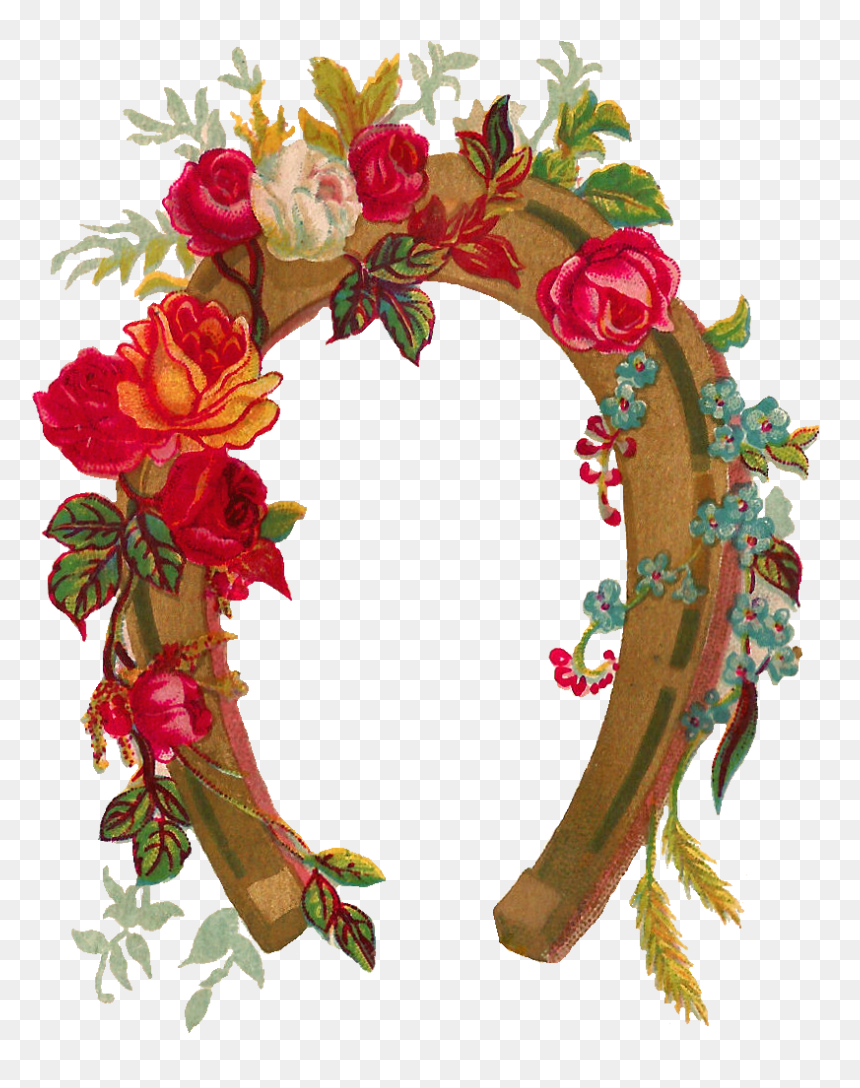Flowers And Horses Graphic, HD Png Download - horseshoe png