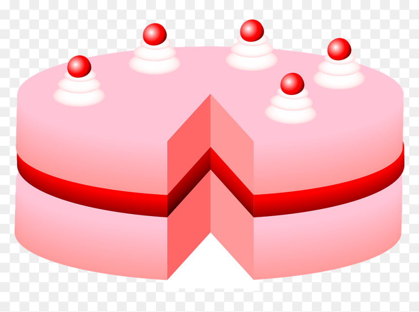 Cake, Torte, Birthday, Dessert, Food, Sweet, Cherries - Pink Cake Clipart, HD Png Download - birthday cake vector png
