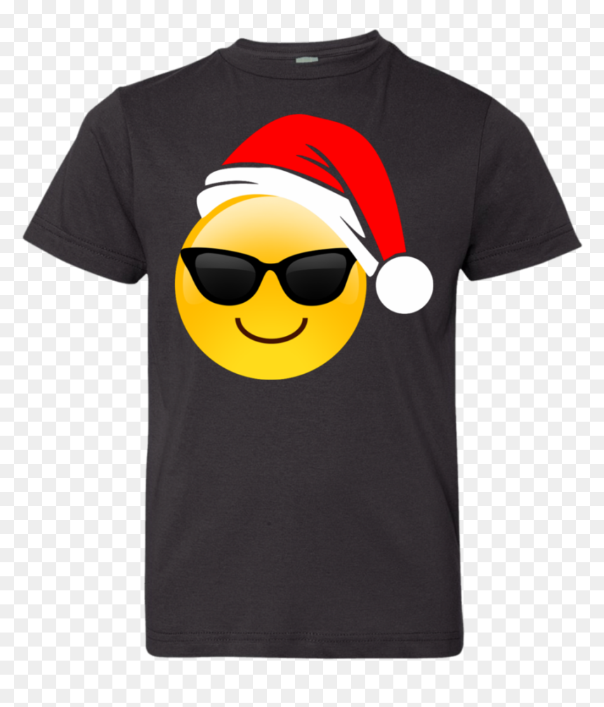 Emoji Christmas Shirt Cool Sunglasses Santa Hat Family - Smiley, HD Png Download - sunglass emoji png