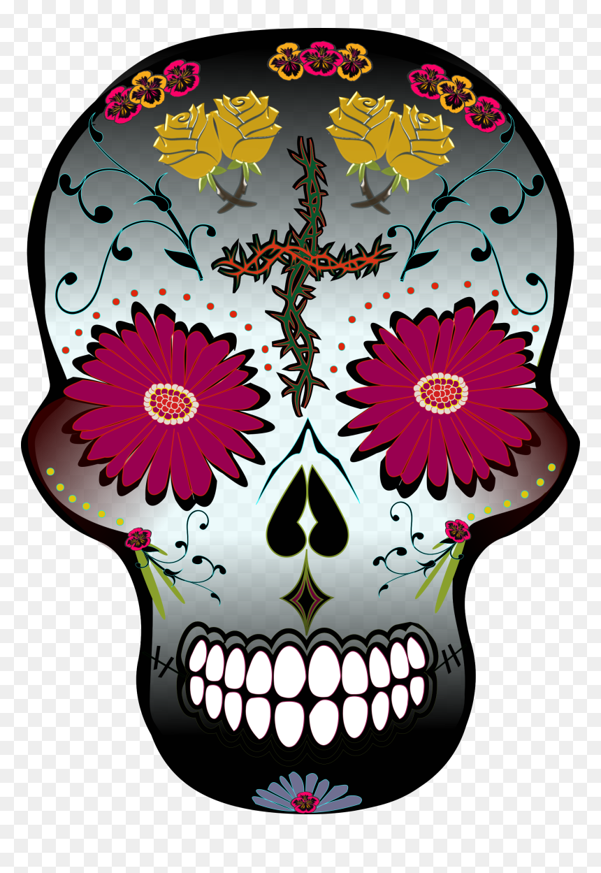 Day Of The Dead Traditional Flower Skull - Transparent Day Of The Dead Flower, HD Png Download - dia de los muertos skull png