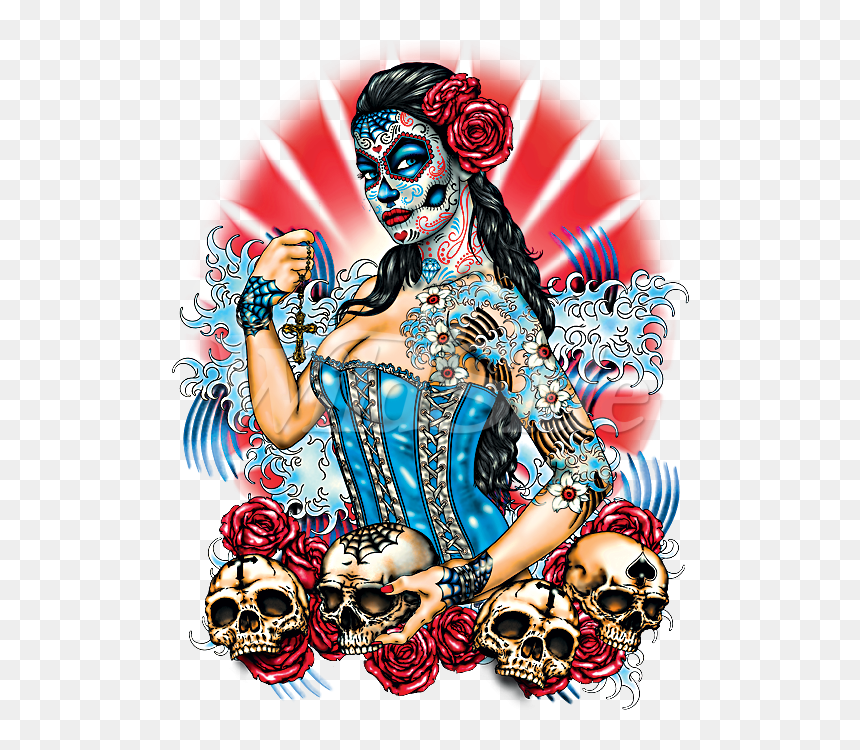 Transparent Dead Roses Png - Day Of Dead Pin Up, Png Download - dia de los muertos skull png