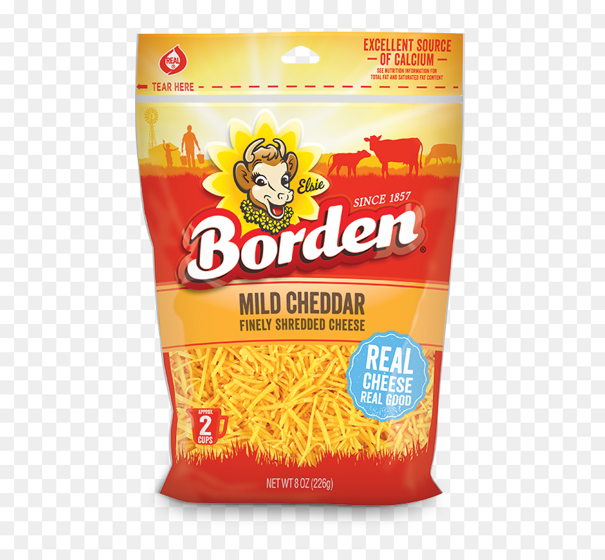 Borden Shredded Mild Cheddar Cheese, HD Png Download - cheddar cheese png