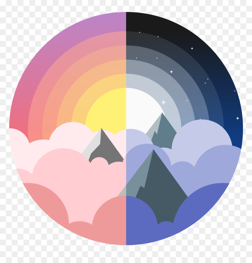 Vector Illustration Of The Tops Of Mountains Poking - Day And Night Illustration, HD Png Download - sunrise vector png