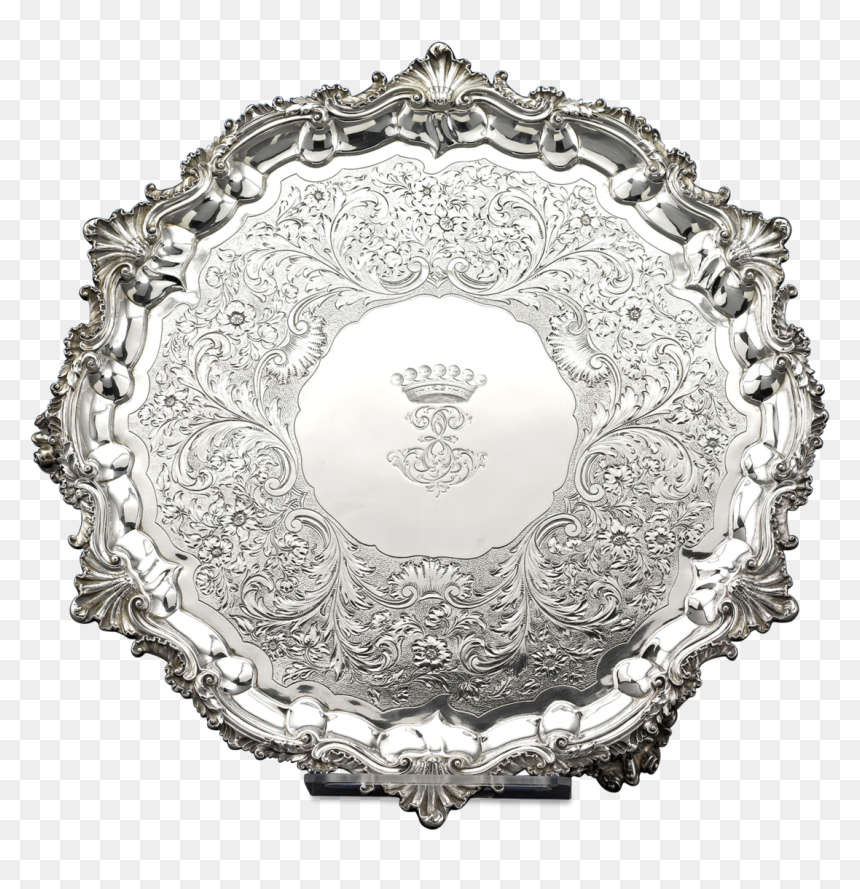 William Iv Silver Tray By Paul Storr - Tray, HD Png Download - white doily png