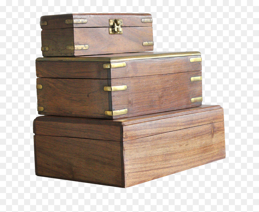 Box, Wooden, Brass, Container, Lid, Stacked - Caixa Madeira Com Tampa, HD Png Download - wooden box png