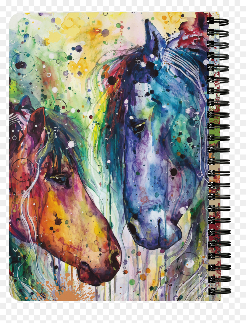 Two Horses Colorful Watercolor Painting Spiral Bound - Colorful Watercolor Two Horses, HD Png Download - spiral binding png