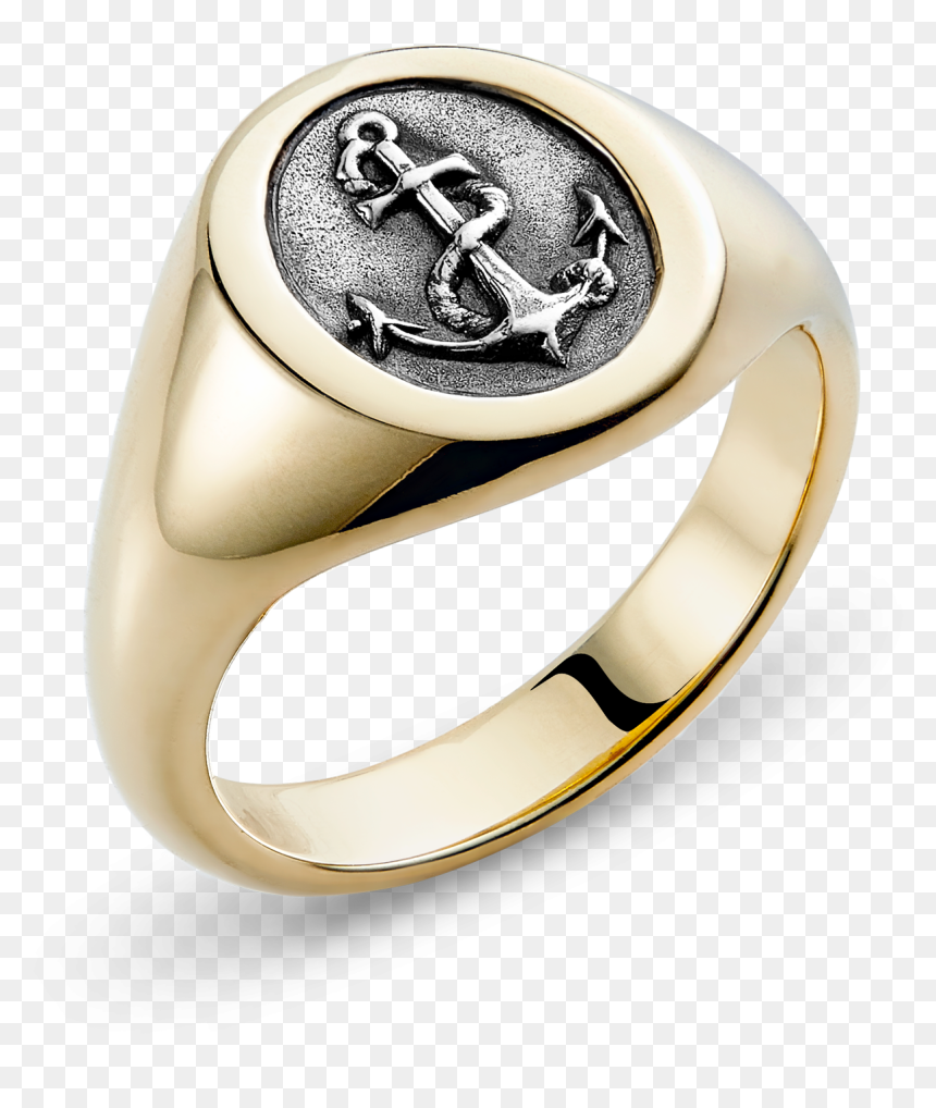 9ct Yellow Gold Small Oval Hopes Anchor Signet Ring - Anchor Signet Ring, HD Png Download - gold anchor png