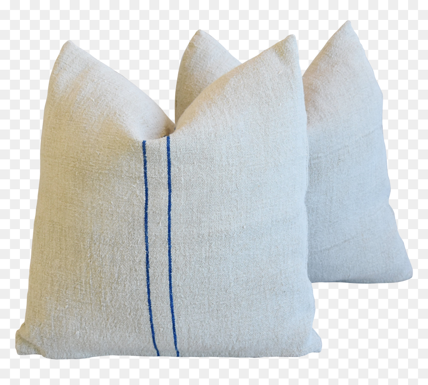 Blue Striped French Farmhouse Grain Sack Feather/down - Linen, HD Png Download - blue feather png