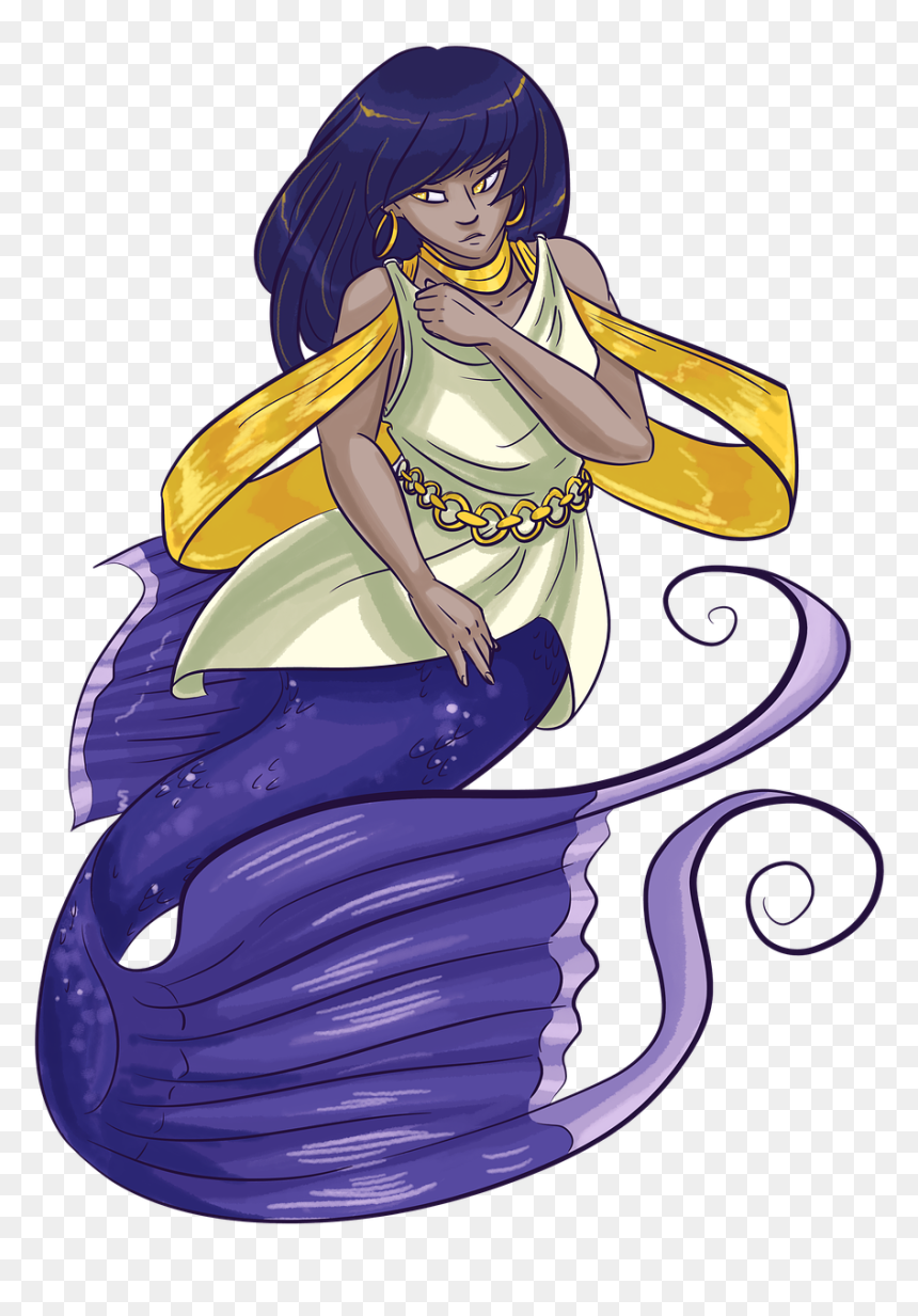 Cartoon Mermaid - Русалка С Фиолетовым Хвостом, HD Png Download - anime girl sitting png