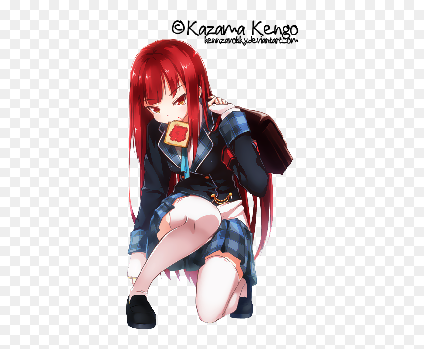 Anime Girl Red Hair Png, Transparent Png - anime girl sitting png