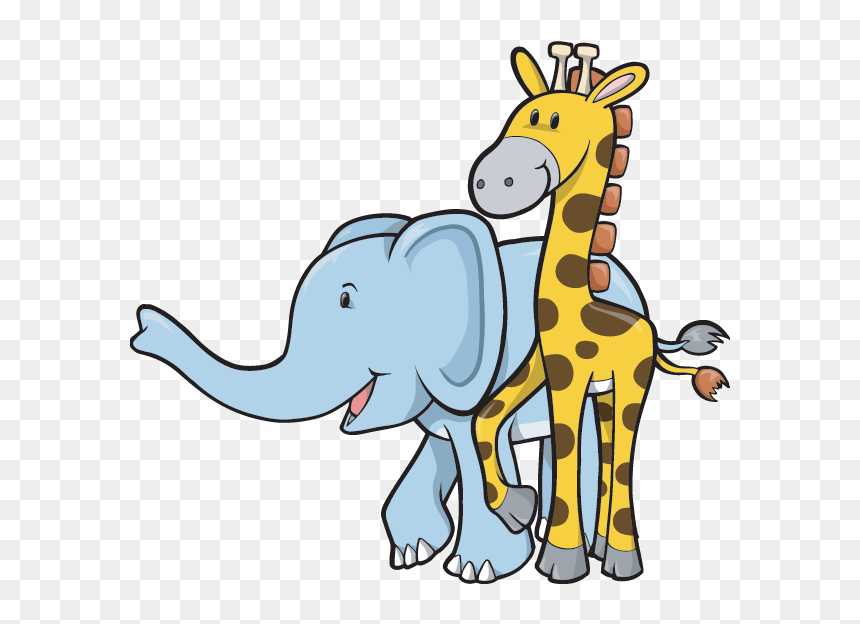 Clipart Giraffe Elephant - Elephant And Giraffe Clip Art, HD Png Download - giraffe cartoon png