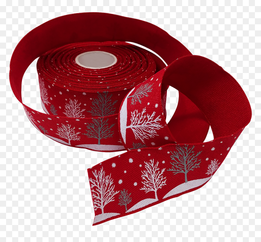 Red Wired Ribbon Snowflake And Tree Design, 40mm - Motif, HD Png Download - red snowflake png