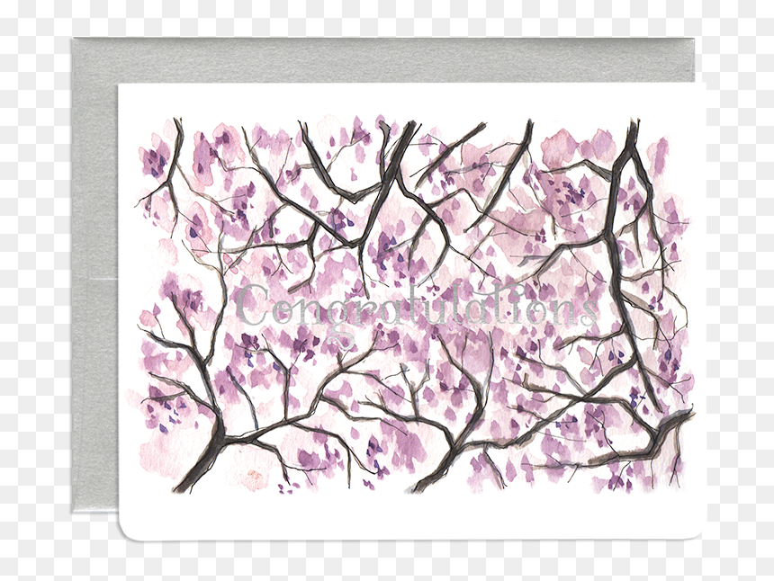 Congratulations Sakura Card With Silver Foil - Cherry Blossom, HD Png Download - sakura branch png