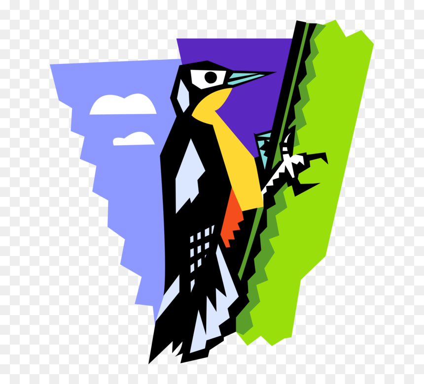 Vector Illustration Of Woodpecker Bird On Tree - Woodpecker, HD Png Download - woodpecker png
