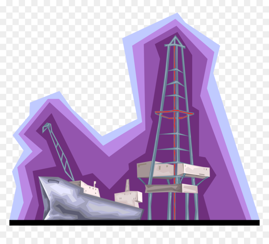 Vector Illustration Of Offshore Petroleum Fossil Fuel - Illustration, HD Png Download - oil derrick png