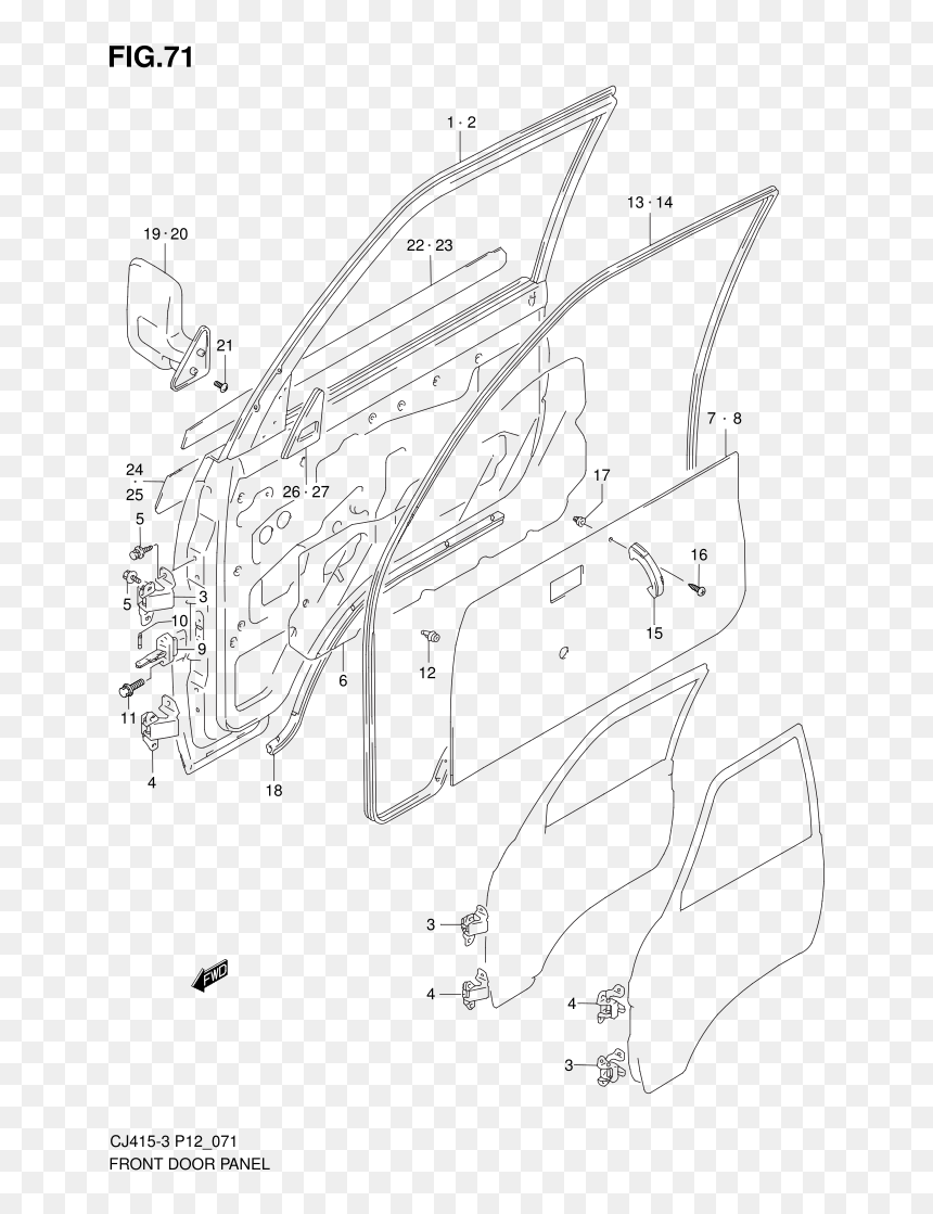 71 Front Door Panel - Technical Drawing, HD Png Download - front door png