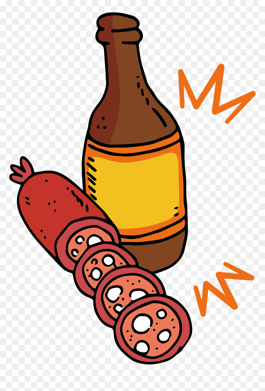 Sausage Beer Bratwurst Hot Dog Clip Art - Beer, HD Png Download - beer bottle clip art png