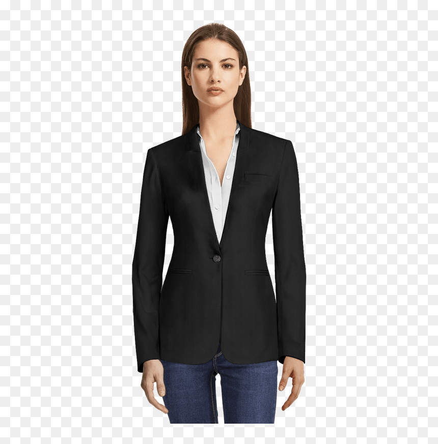 Black No Lapels Blazer View Front - Brown Corduroy Blazer, HD Png Download - blazer png