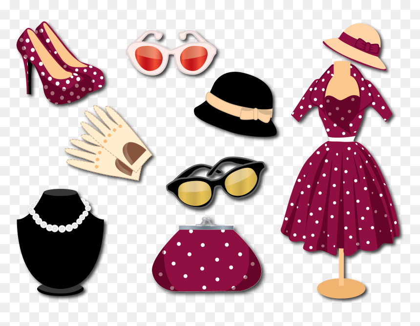 Style Fashion Woman With Vector Retro Clothing Clipart - Retro Accessories For Ladies, HD Png Download - cowboy boots and hat png