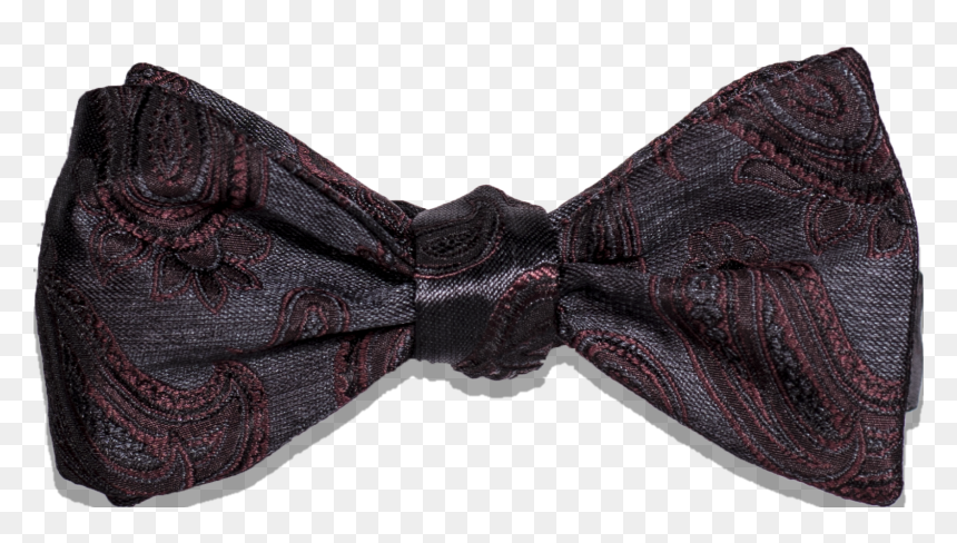 Black With Burgundy Red Woven Paisley Silk Bowtie - Paisley, HD Png Download - black bowtie png